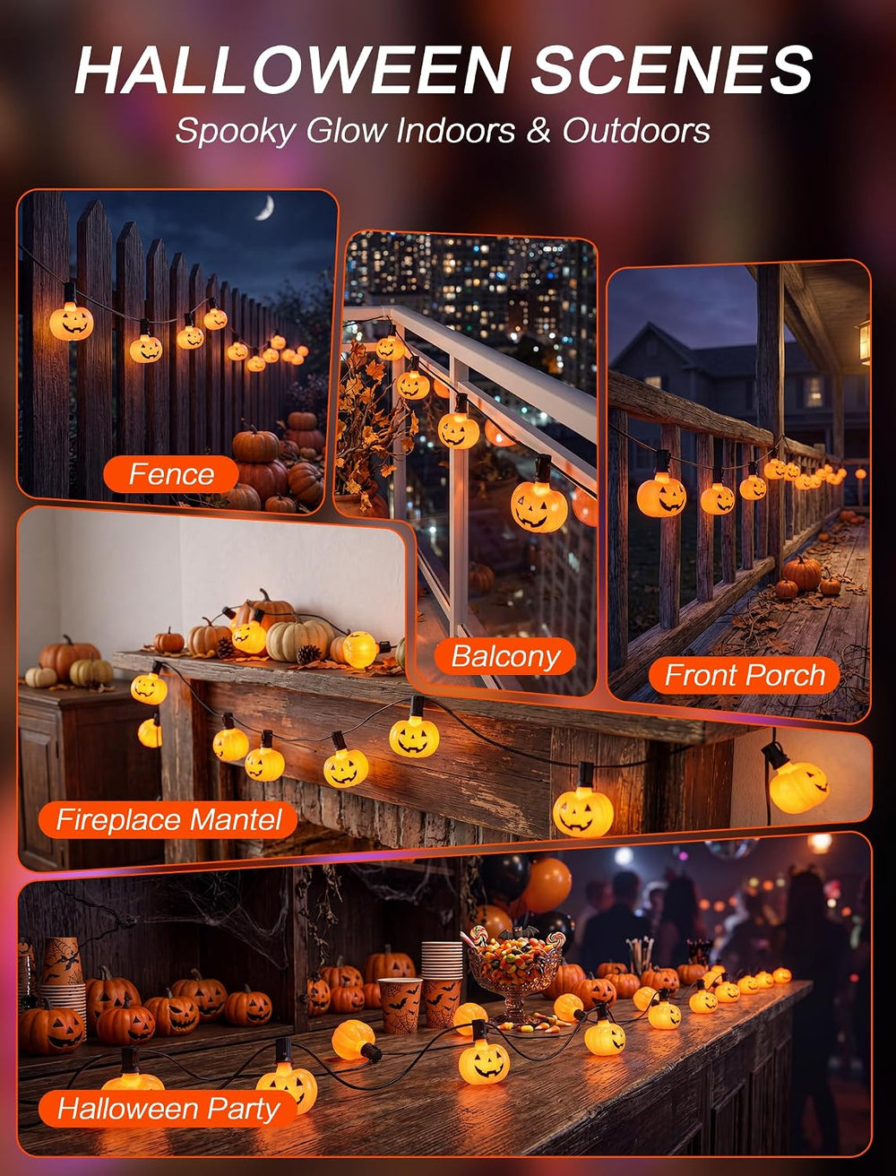 15.5FT Halloween Pumpkin String Lights, 15 LED Jack O Lantern Lights