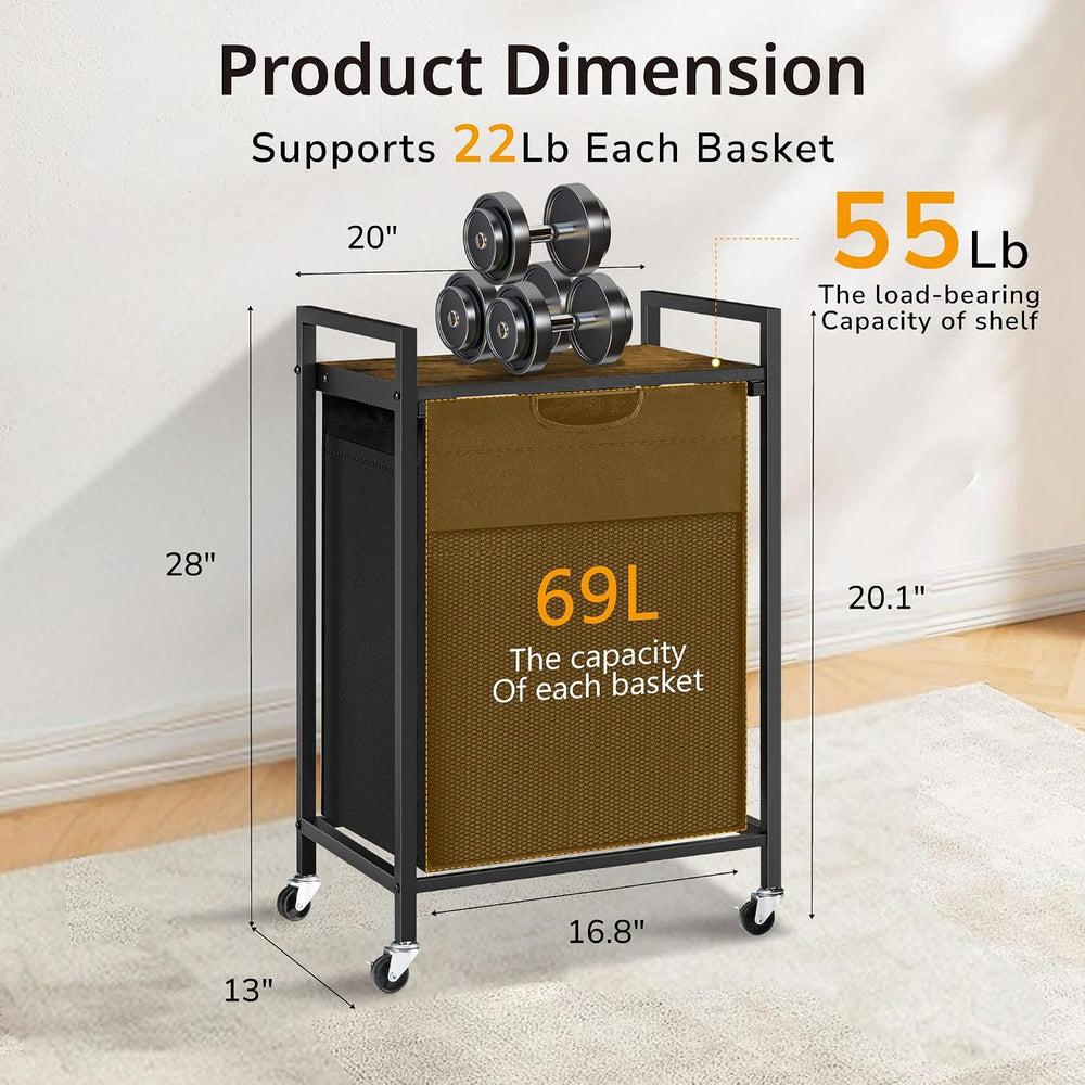 Laundry Hamper with Shelf, Laundry Basket with 1 Large Pull-Out Removable Bag...