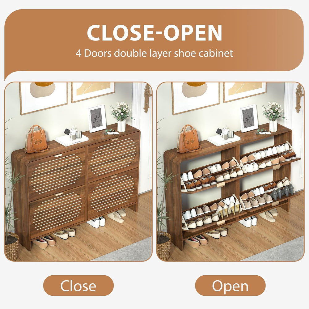 47" Large Shoe Storage Cabinet with 4 Flip Drawer Arched Fluted Pattern,...