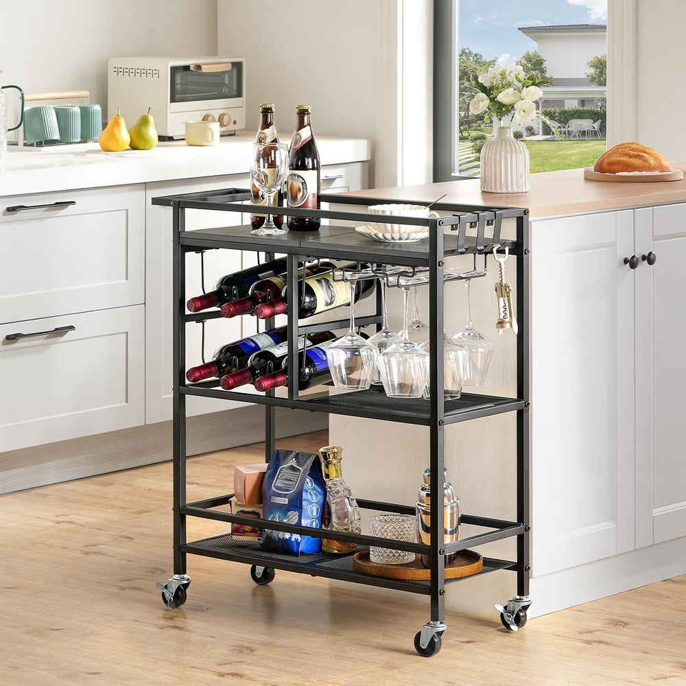 MAHANCRIS Bar Cart for Home, 3-Tier Serving Cart with Wheels and Handle, Beve...