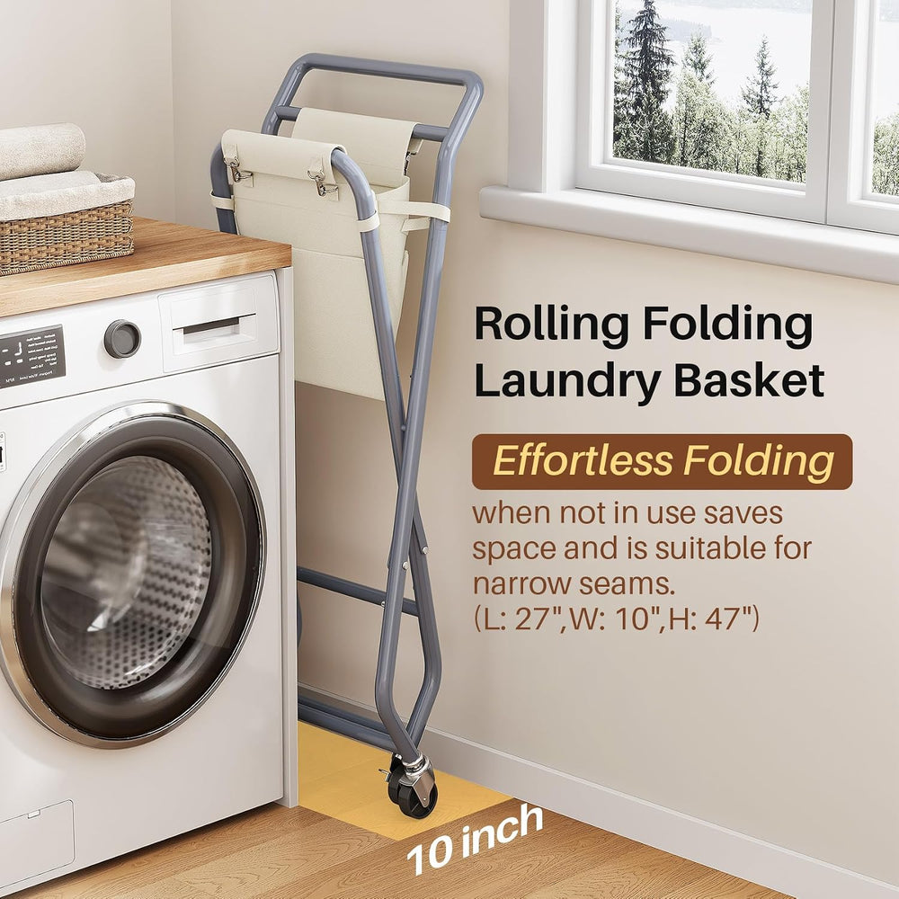 No-Bend Laundry Cart- Rolling Hamper with Locking Wheels & Handle, Foldab...