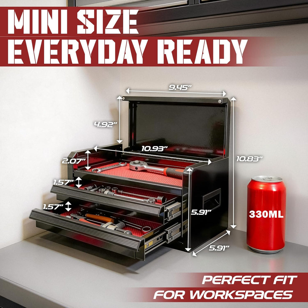 Mini Toolbox with 2 Drawers and Top Storage, Durable Tool Box Steel Construct...