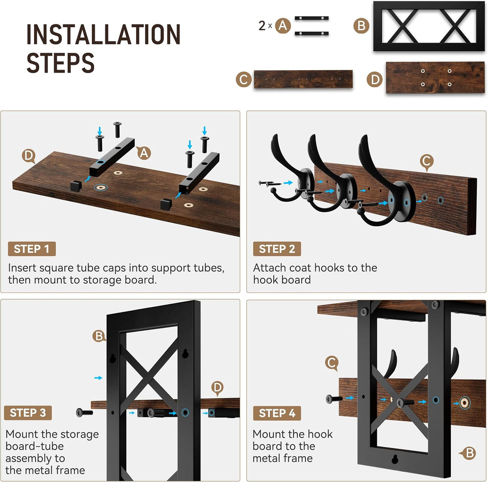 33.86" Wall Mounted Coat Rack with Shelf, Heavy Duty Entryway Wall Organ...