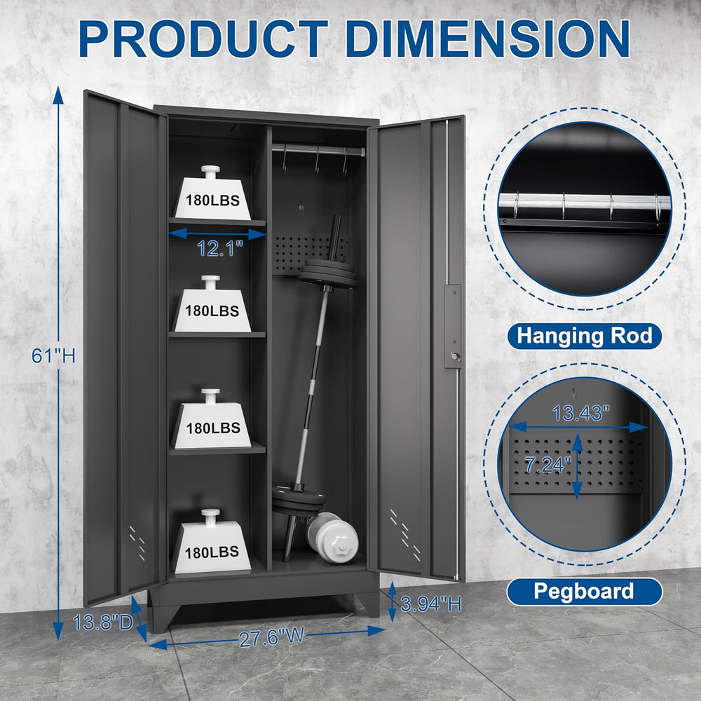 Metal Garage Storage Cabinets with Lock, Cabinet with Pegboard & Hanging ...