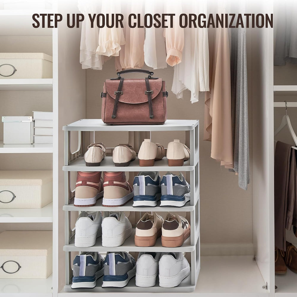 TRZZ 5-Tier Shoe Rack, Narrow Stackable Organizer, Grey