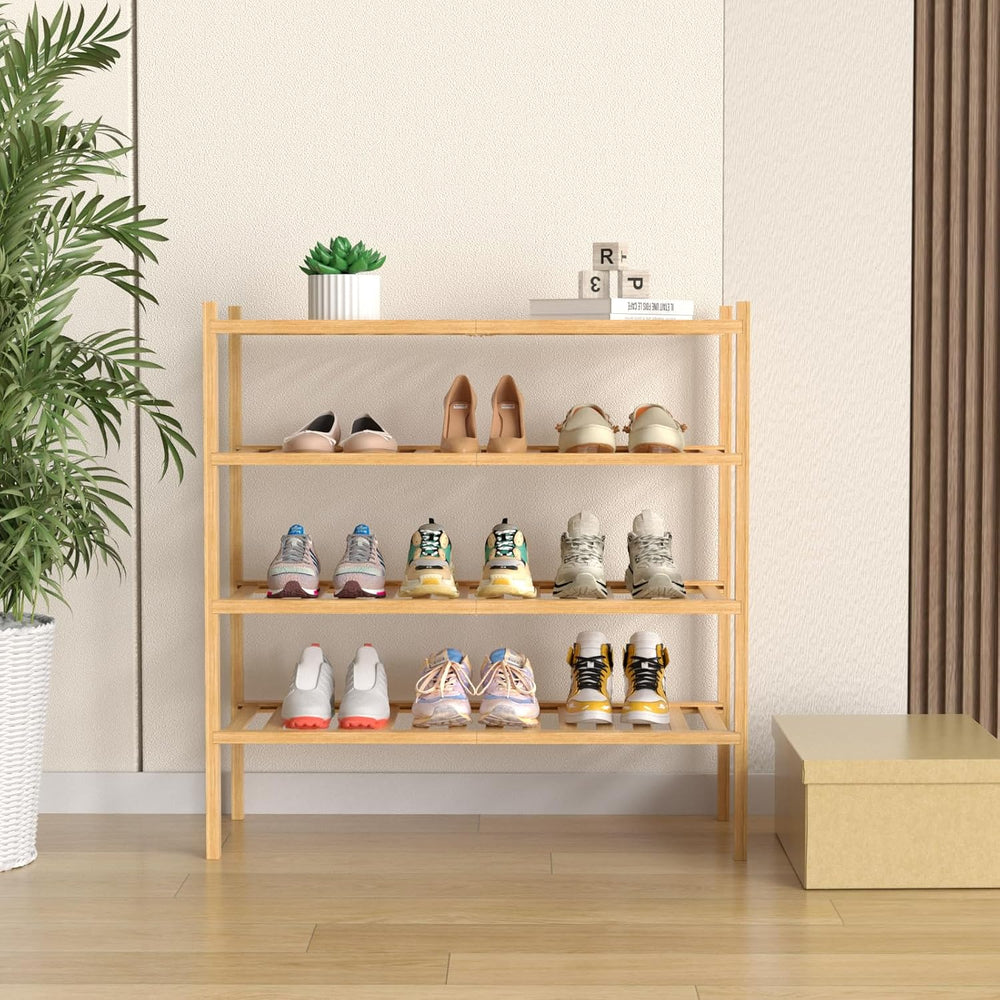 ROMGUAR CRAFT 4 Tier Bamboo Shoe Rack for Closet Free Standing Wood Shoe Shel...