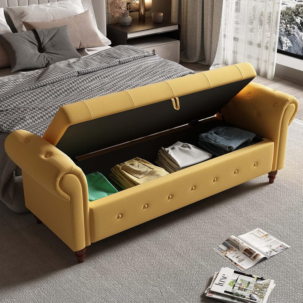 Tomkate Fabric Armed Storage Bench, 63" Tufted Storage Bench for Bedroom...