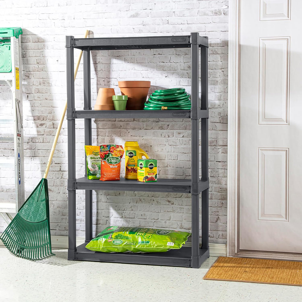 Sterilite 4 Shelf Unit, Heavy-Duty Plastic Utility Storage Rack, 3-Pack