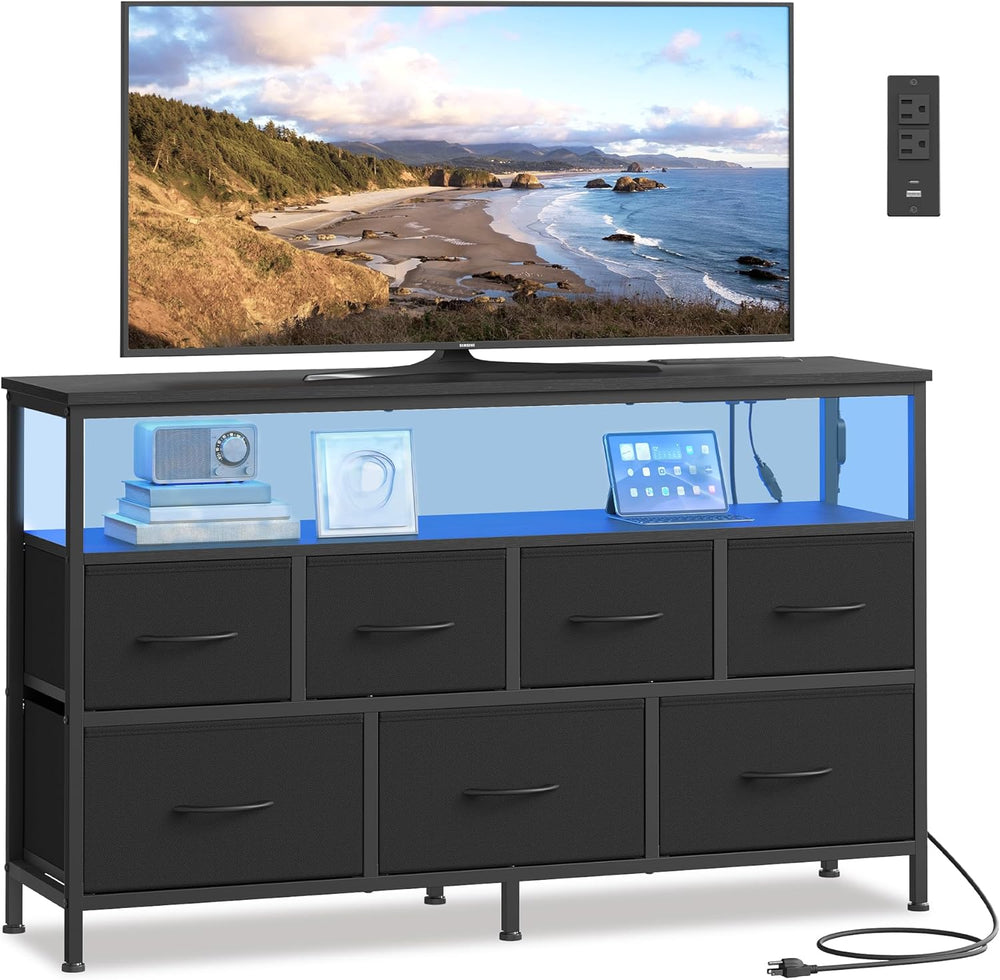 SONGMICS Dresser with App-Controlled LED Lights, 7 Fabric Drawers Dresser