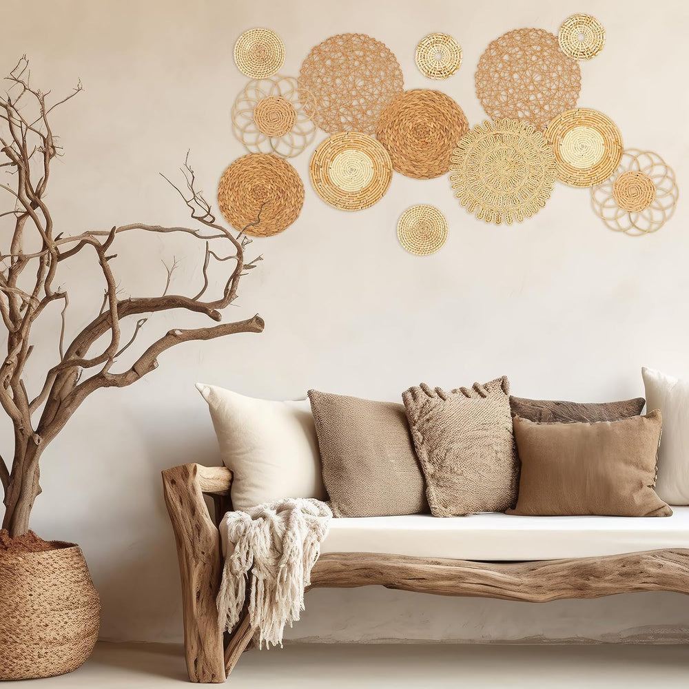 Glenmal 13 Pcs Boho Wall Basket Decor Set Woven Rattan Seagrass,Classic