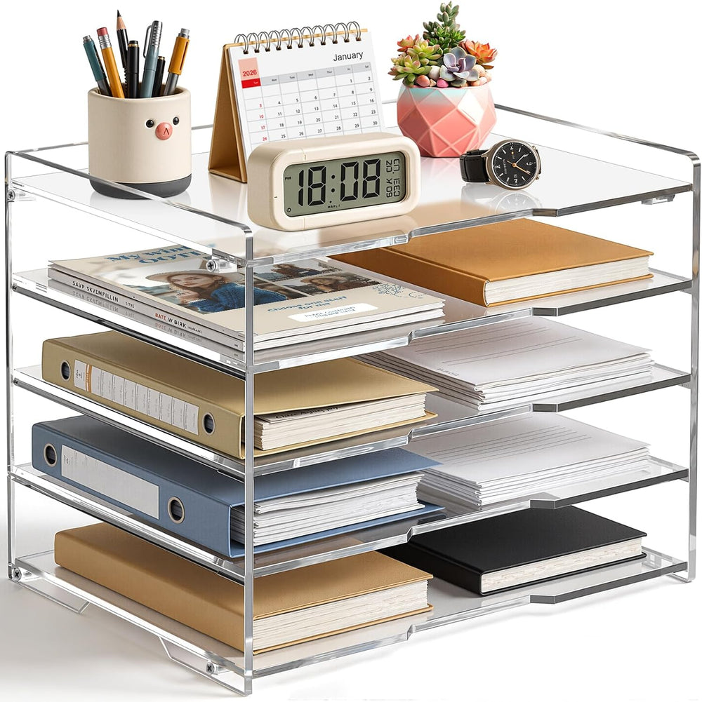 KKU 5 Tier Clear Acrylic Desk Organizer, Letter Tray Paper File Desk Organize...