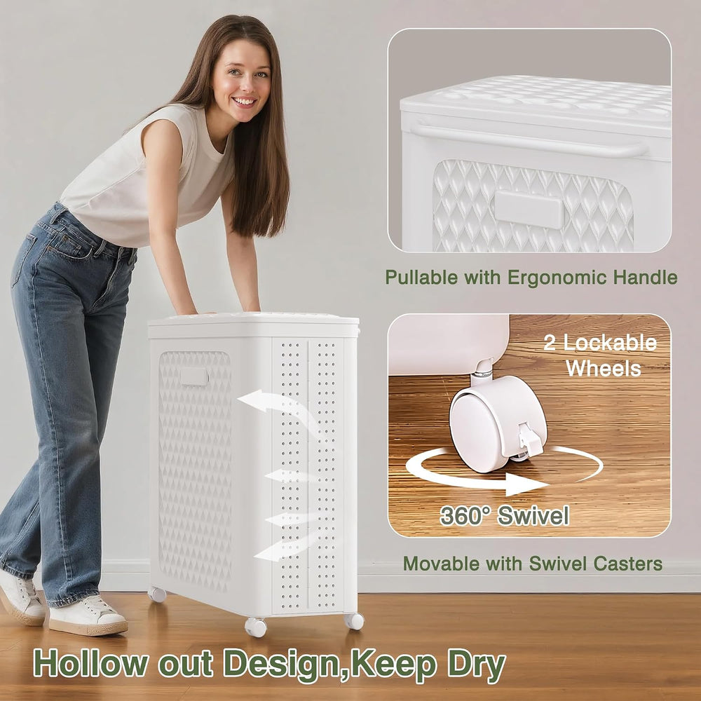 VECELO Rolling Laundry Hamper with Wheels and Lid, Foldable Plastic Laundry B...