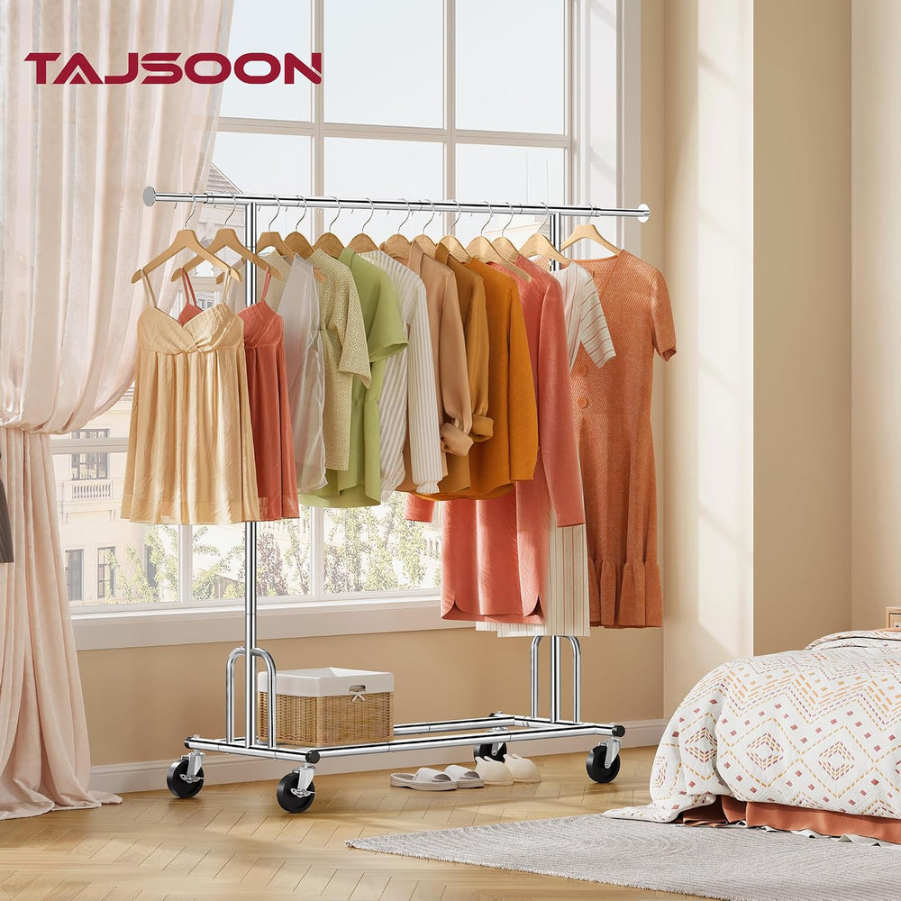 Tajsoon Clothes Rack Collapsible, Rolling Clothing Rack Heavy Duty, Chrome