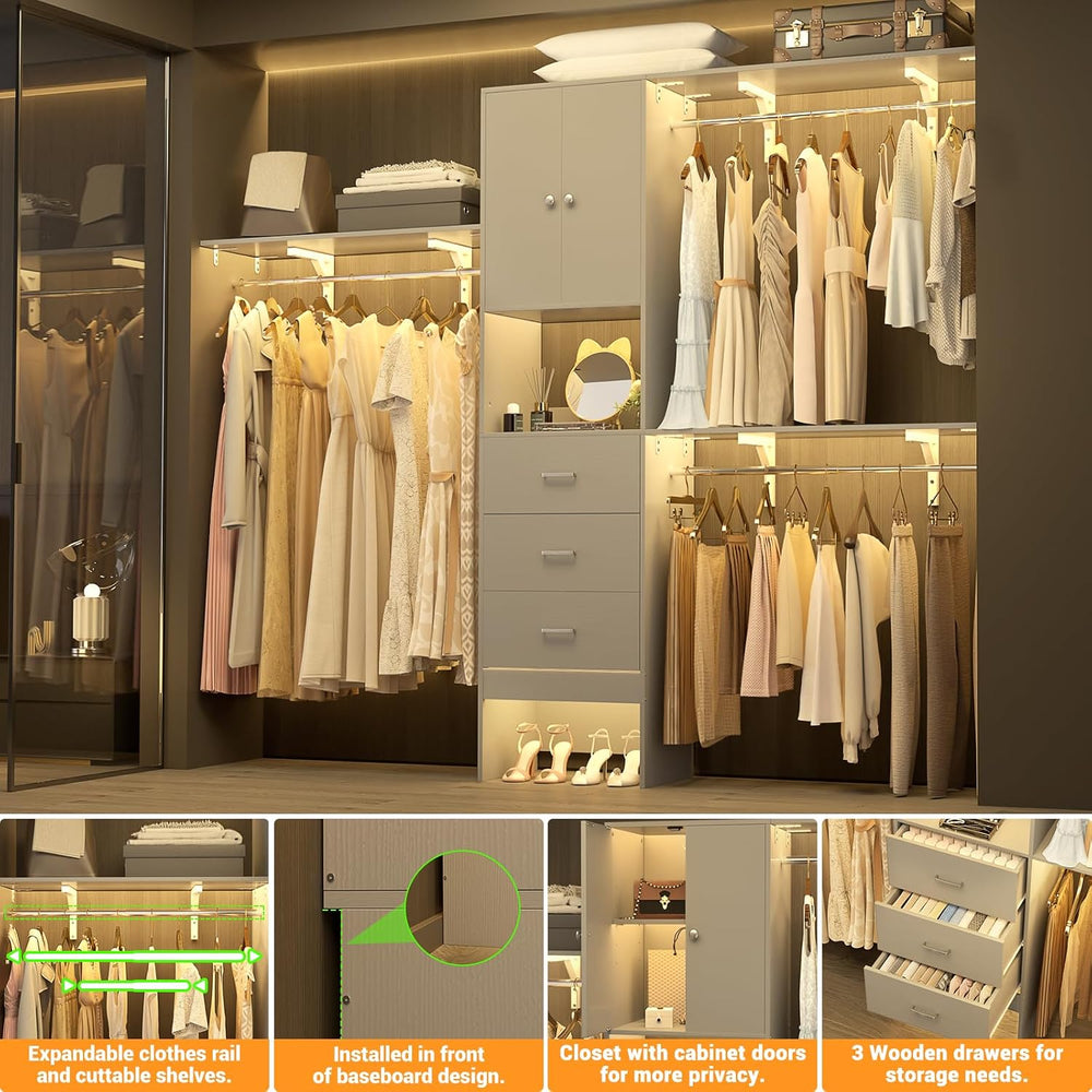 Armocity 96 Inches Closet System with Doors, 8FT Walk In Closet Organizer wit...