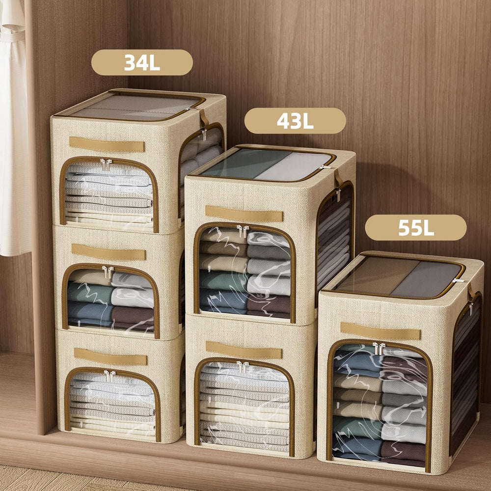 CYhom Clothes Storage Bins with Metal Frame,3 See-Through Windows Openings Cl...