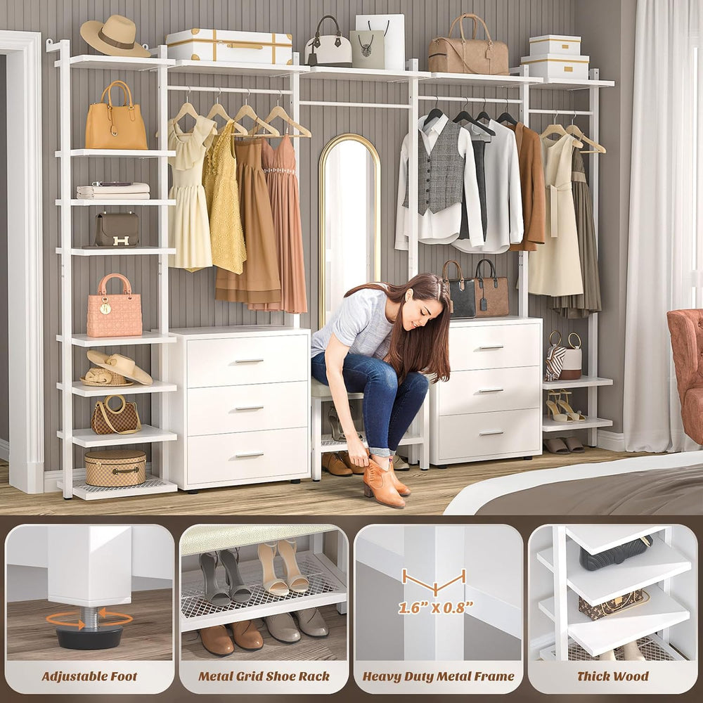 Aheaplus Wall Mounted Closet System, Closet Organizer with 6-Drawers, White