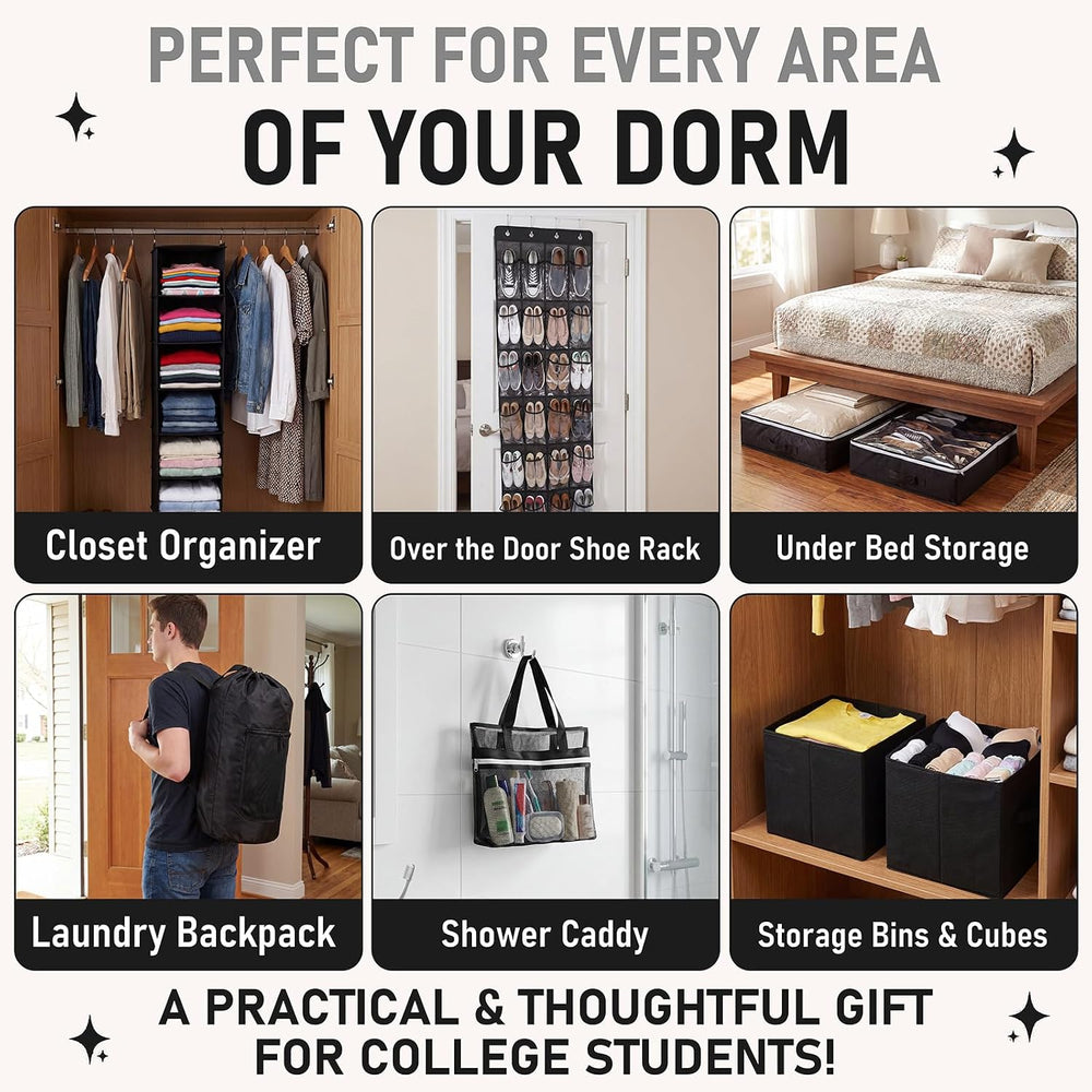 Briwooody 11 Pcs College Dorm Storage Set, Dorm Organizer Kit with Closet Org...