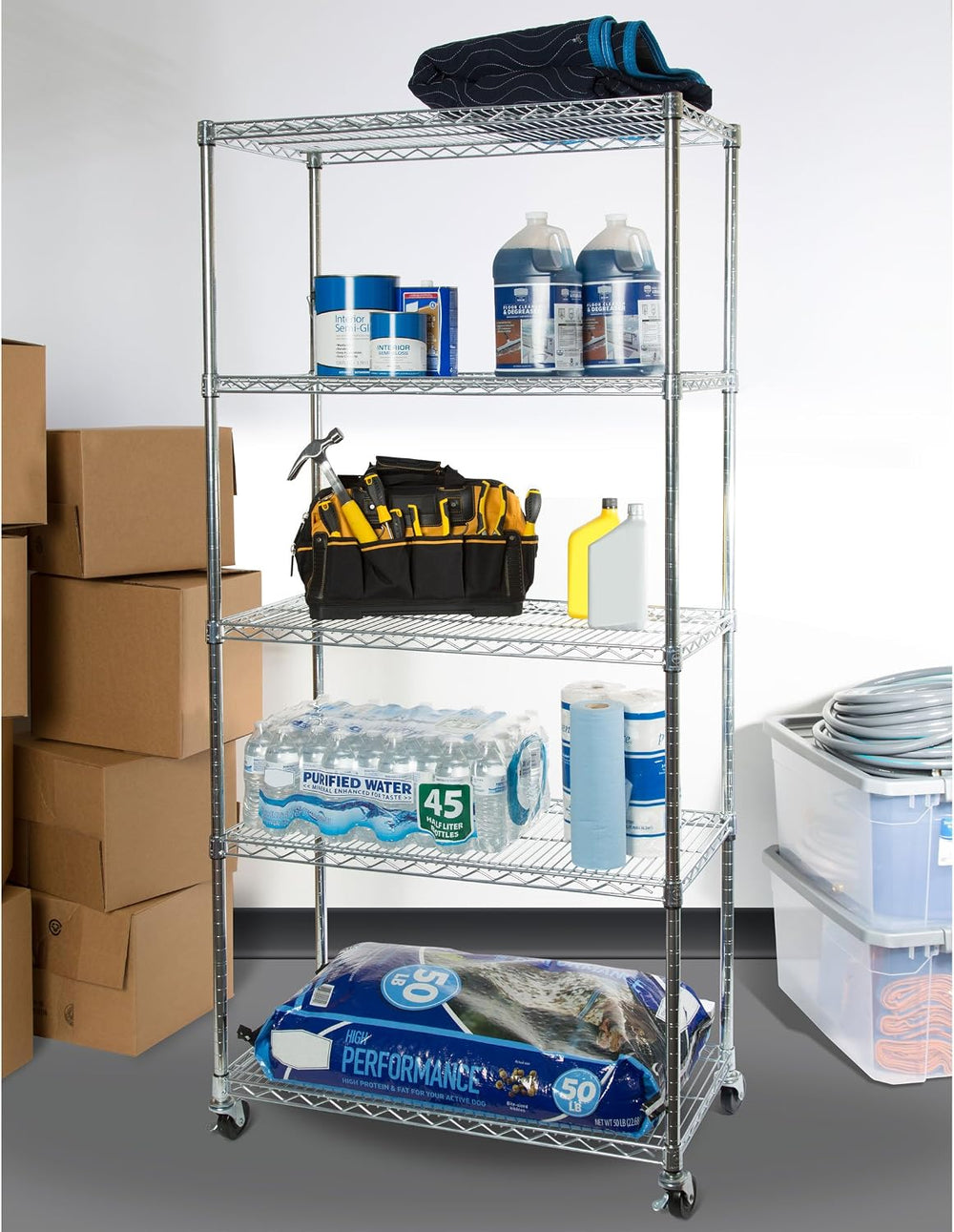 UltraDurable Commercial-Grade 5-Tier Steel Wire Shelving with Wheels, 36"...