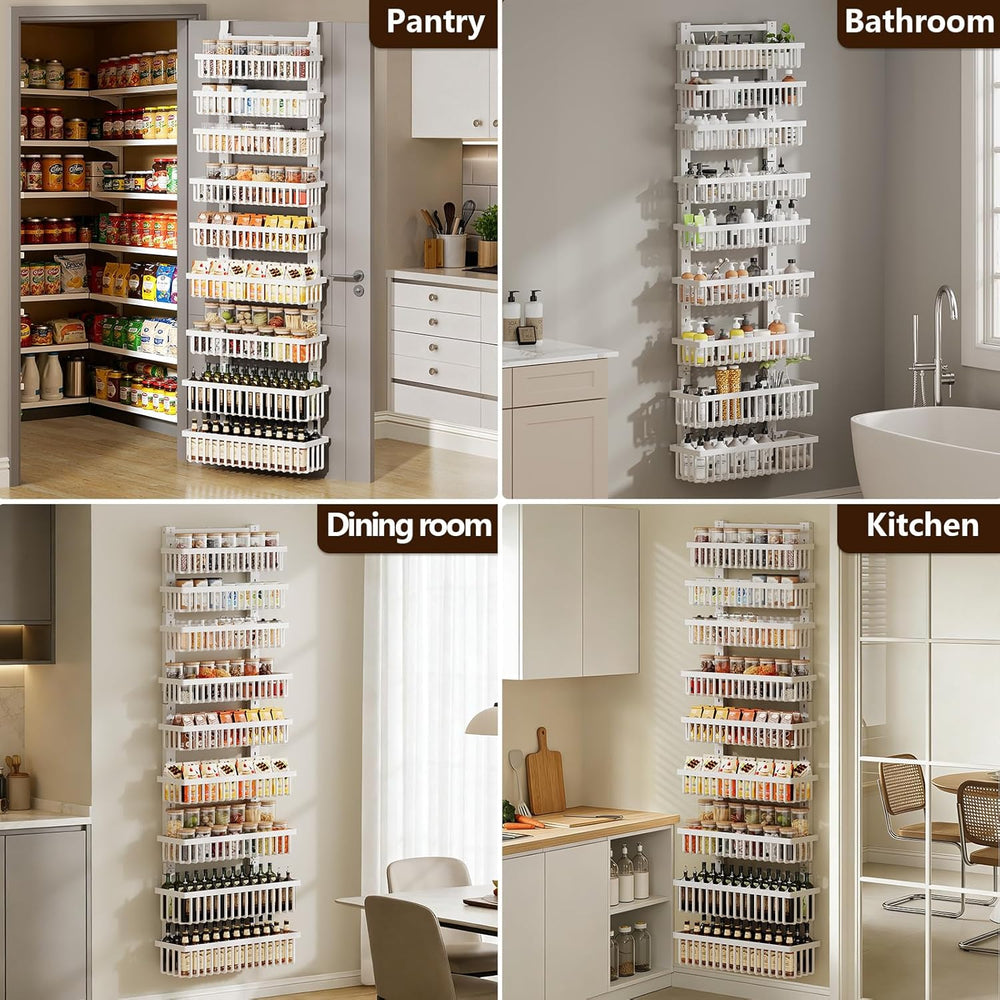 POKIPO 9 Tier Over The Door Pantry Organizer, 2 in 1 Wall Mount or Hanging Sp...