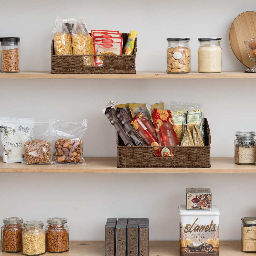 StorageWorks Pantry Baskets for Organizing, Brown Storage Baskets, 2-Pack