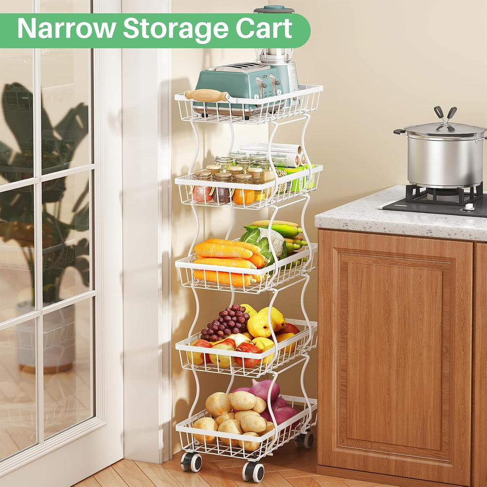 SAYZH 5-Tier Fruit Basket Stand with Vegetable Baskets for Kitchen, White