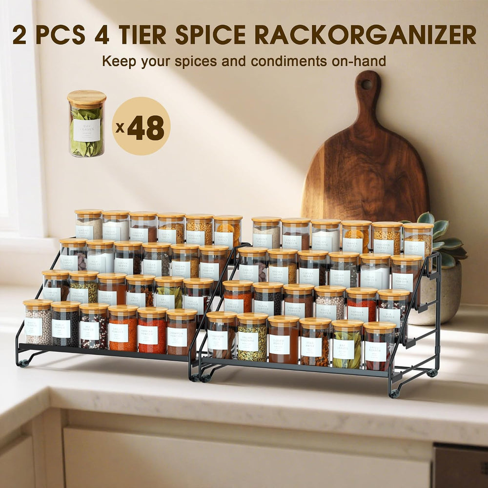 Jolitac 4-Tier Spice Rack Organizer, Depth Adjustable Step Shelf, Metal Spice...