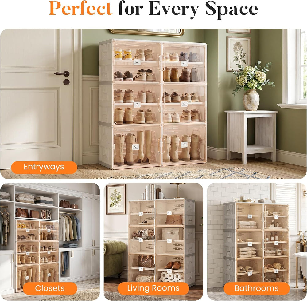 Foldable Shoe Rack Organizer for Entryway with Clear Magnetic Doors - Large C...