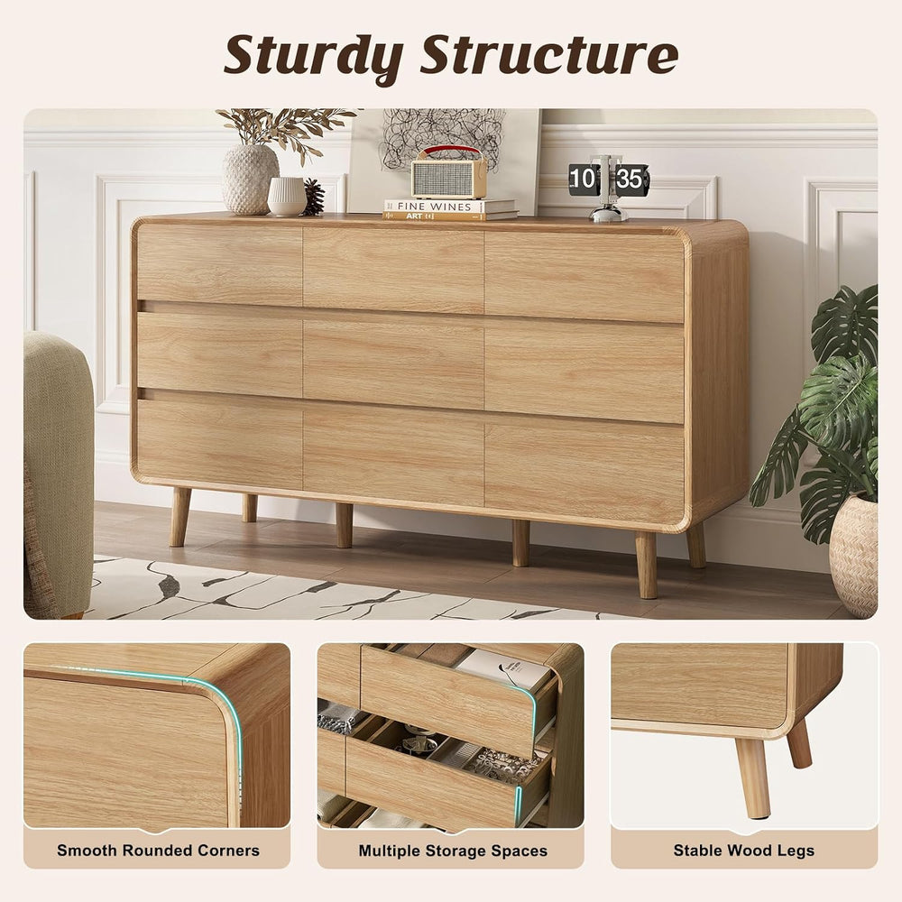 Nasonet 9 Drawer Dresser for Bedroom, 55'' Wide Modern Wood Chest of ...