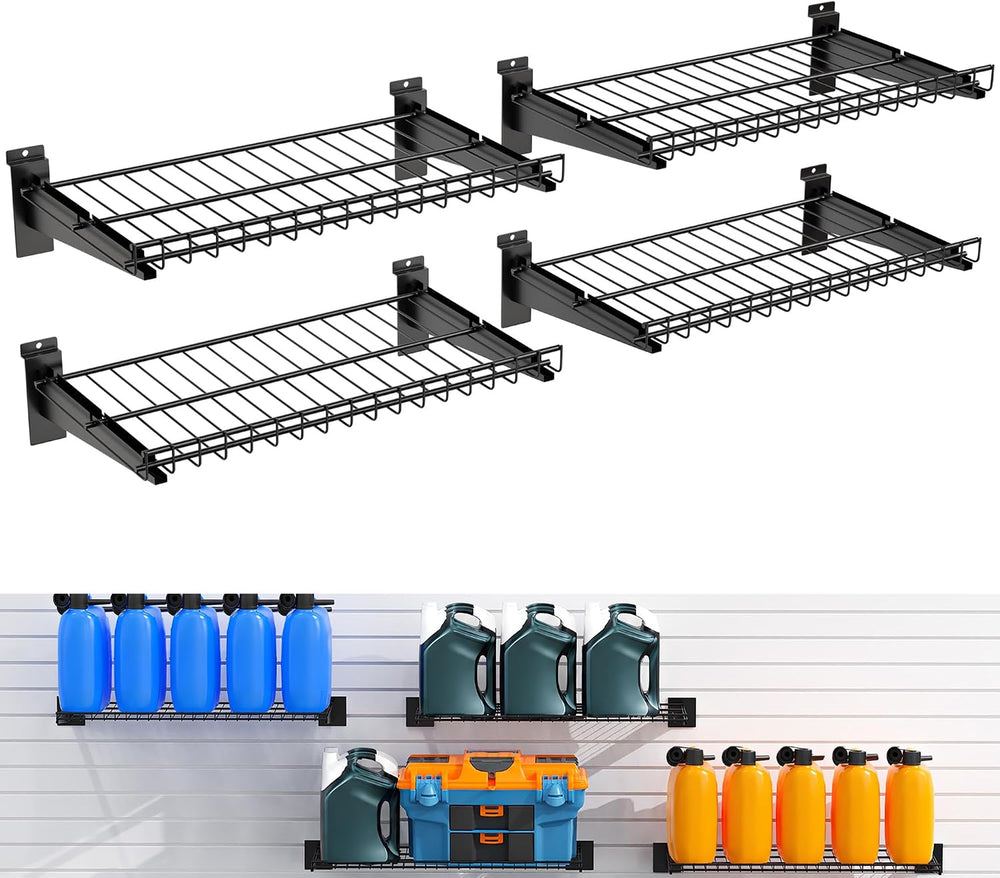 4 Pack Metal Slatwall Shelves 16X8.3 Inch, Black
