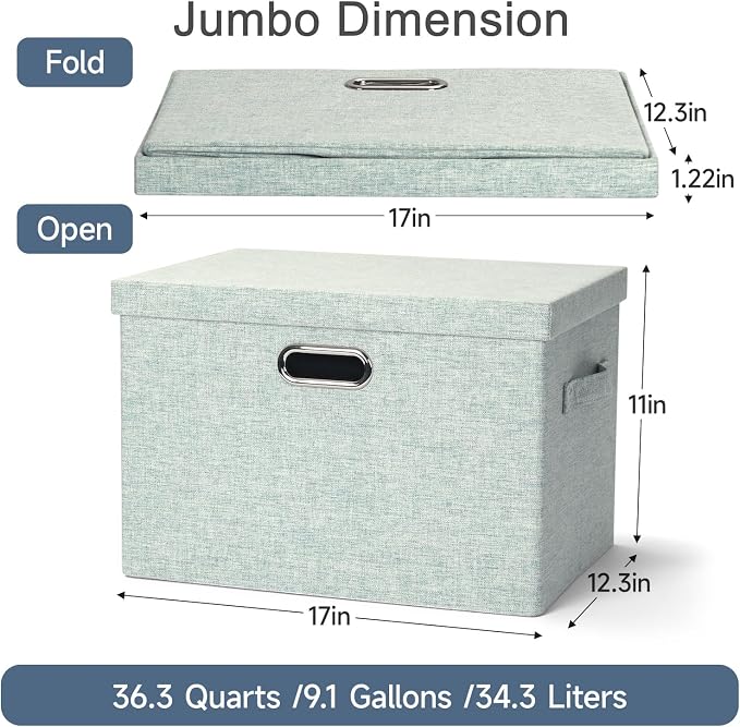 Large 17" 36 Quart Collapsible Stackable Storage Bins