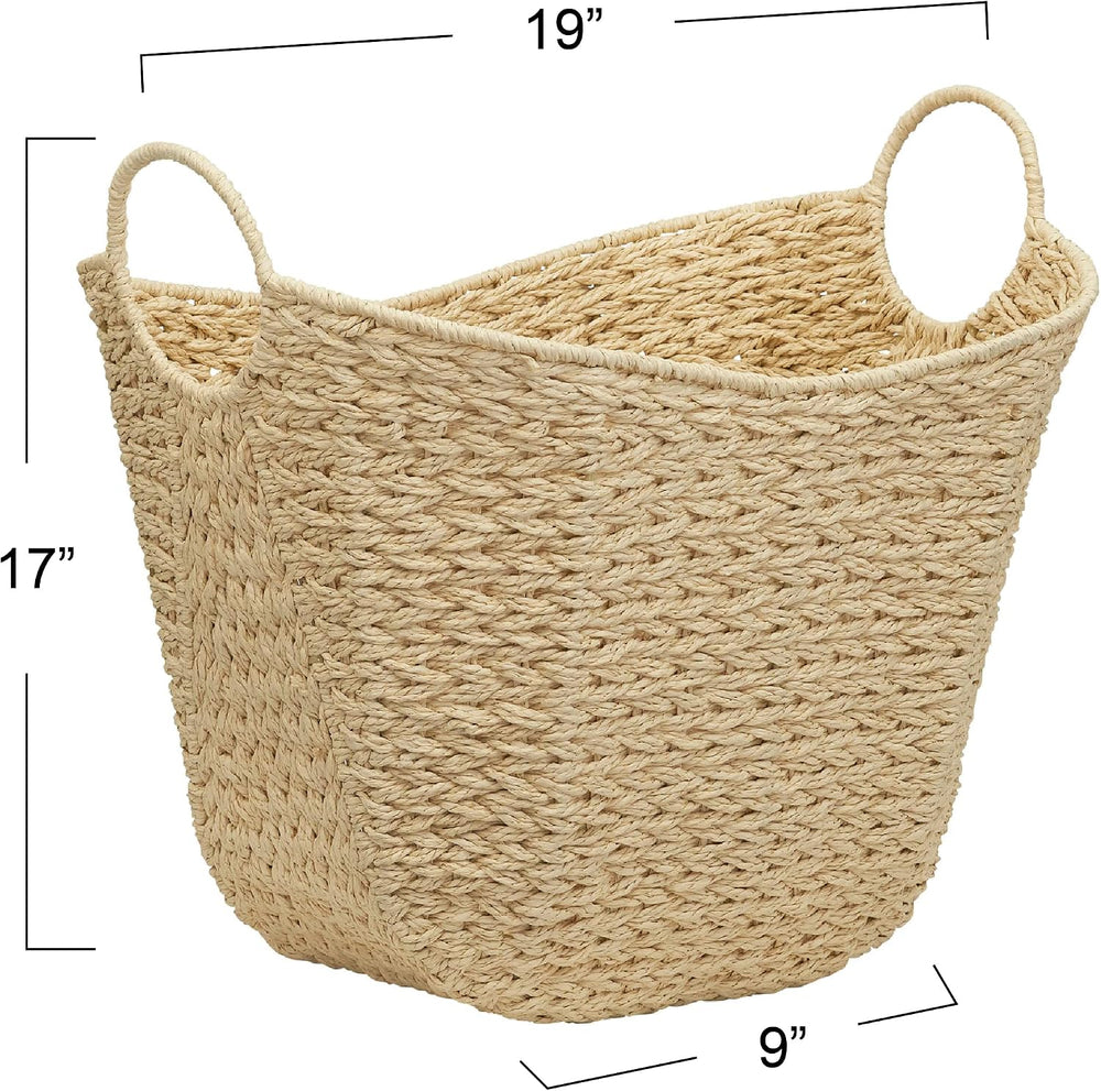 Household Essentials Cream Paper Rope Basket with Handles, Natural Woven Stor...