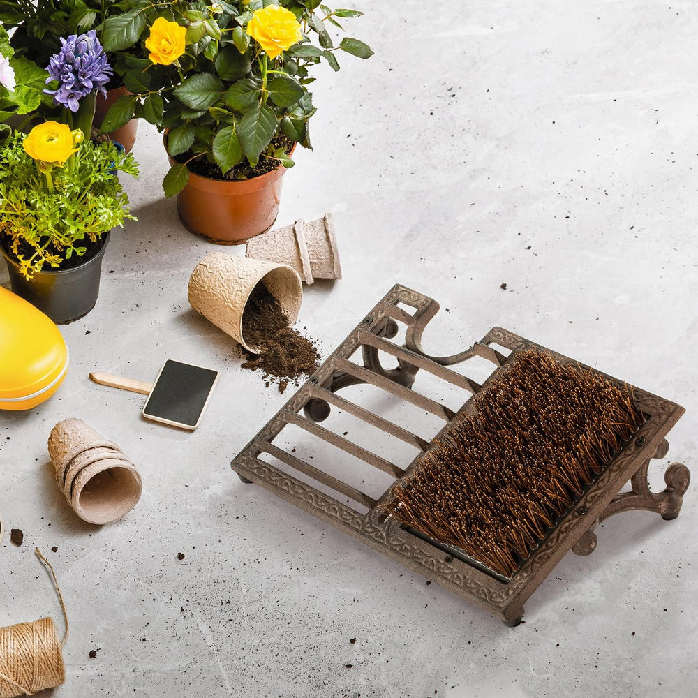 MyGift Boot Brush Scraper Outdoor, Heavy Duty Cast Iron Shoe Scraper Mat, Boo...