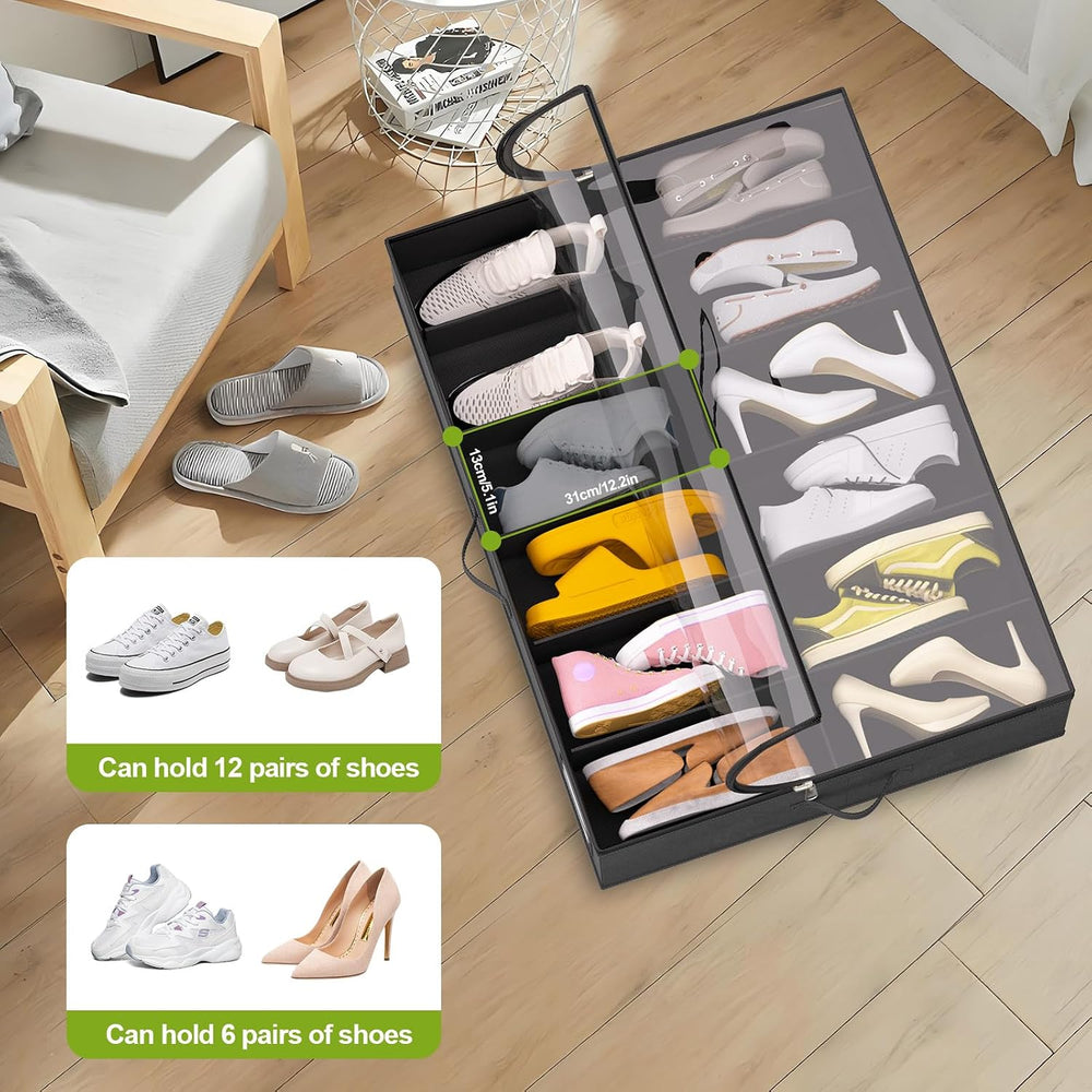 homyfort Under Bed Shoe Storage with Wheels, Fits 24 Pairs, Rolling Shoe Orga...