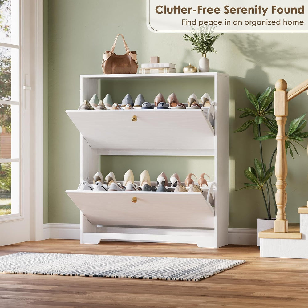 Nicetree Shoe Cabinet with 2 Flip Drawers, Narrow Shoe Organizer Cabinet, Fre...
