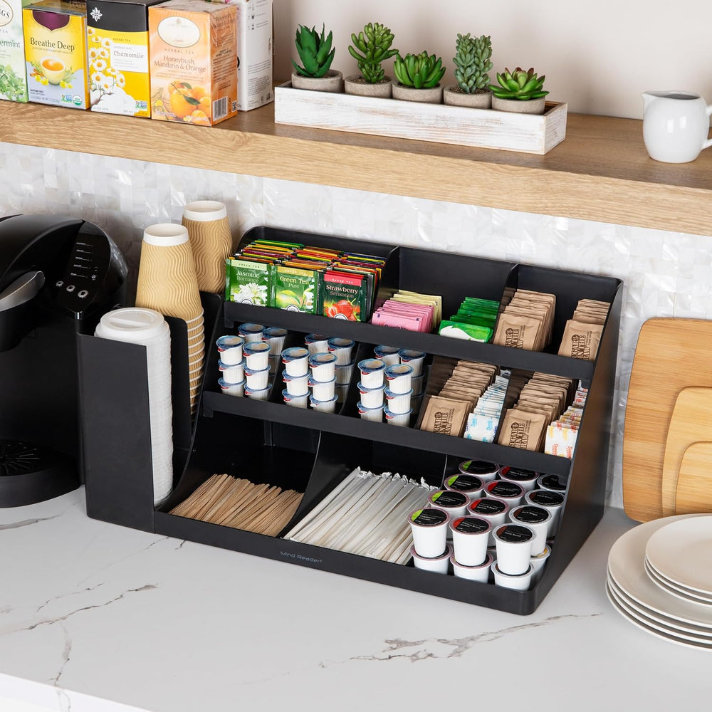 Mind Reader Large Cup and Condiment Station, 14-Compartment Countertop Coffee...