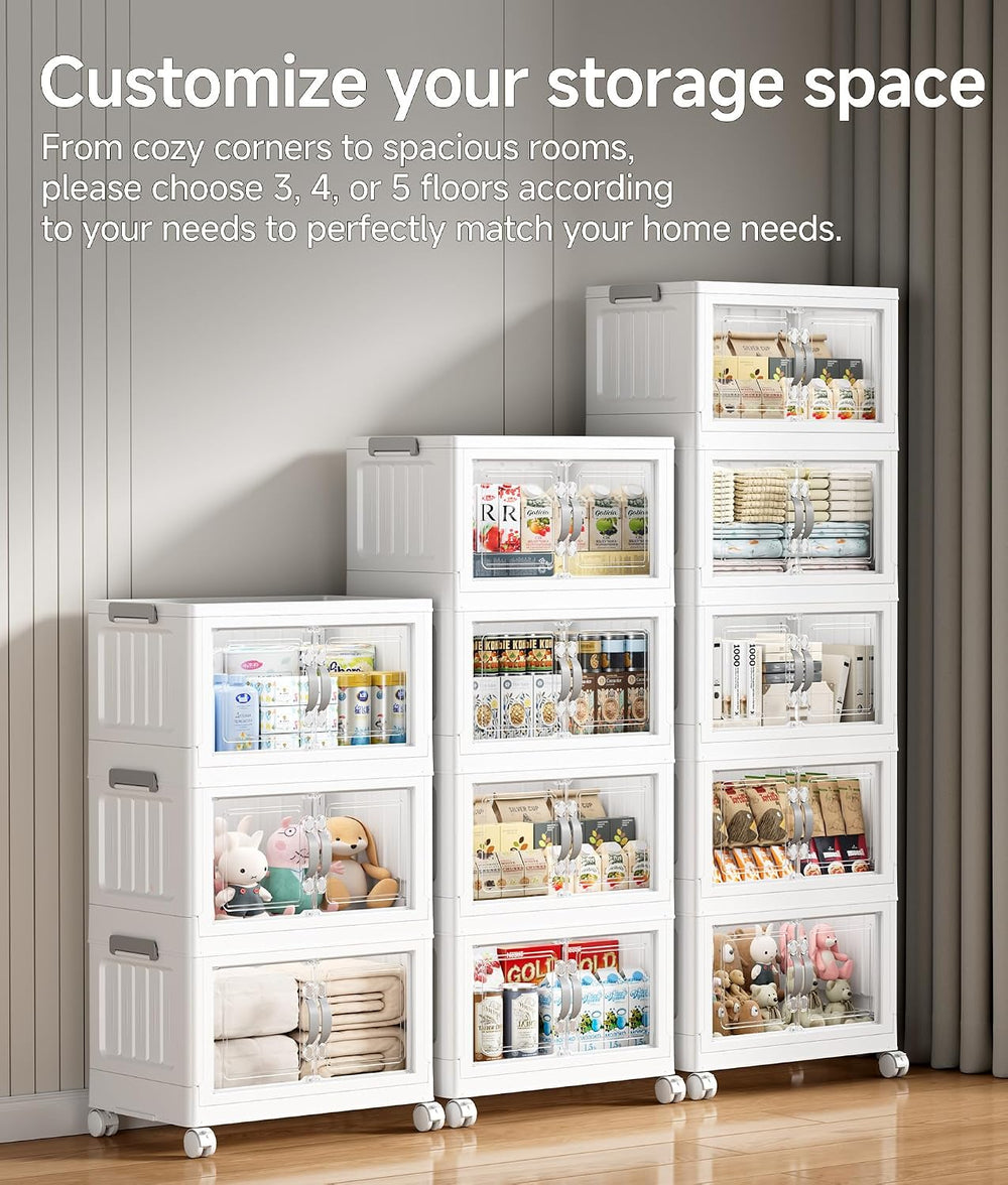 Hanyi 175 QT Stackable Storage Bins with Lids, 5 Tier Collapsible Plastic Sto...