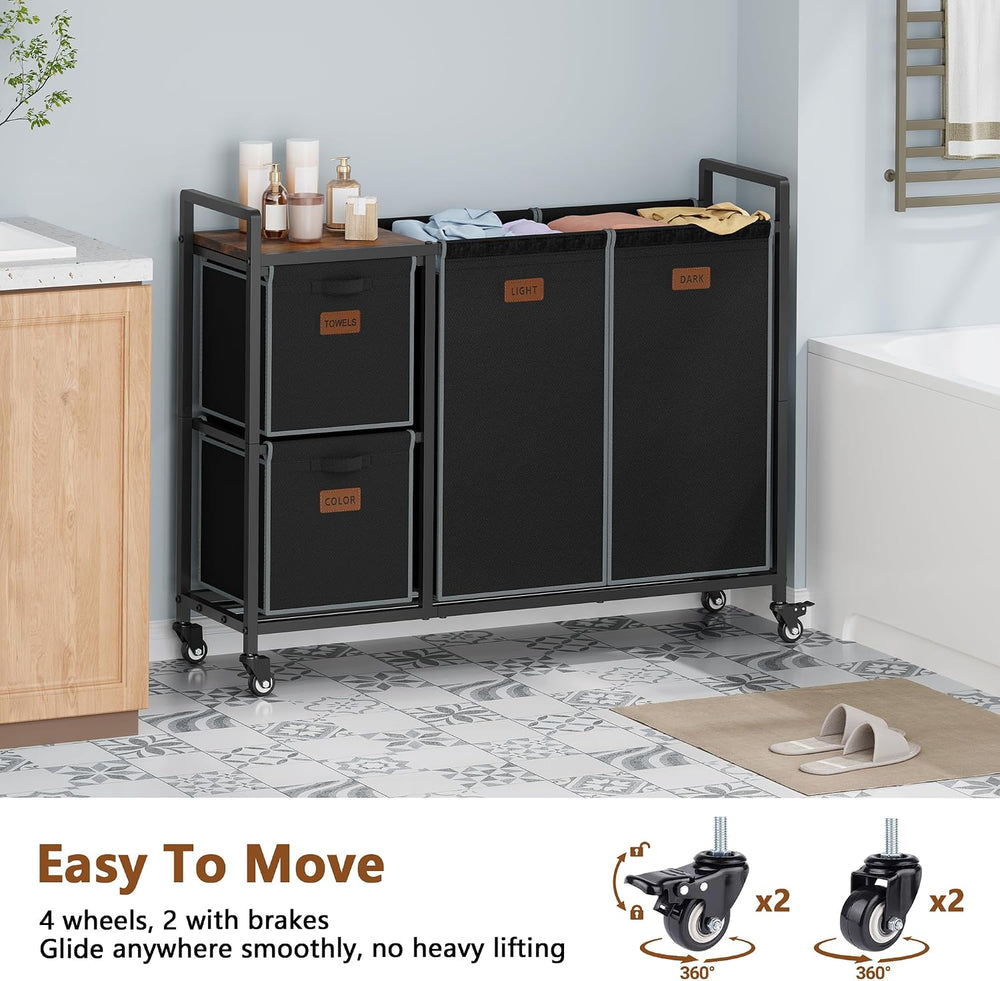 Hoctieon 4 Section Laundry Cart, 52.8 Gal. (200L) Laundry Hamper with Lid, La...