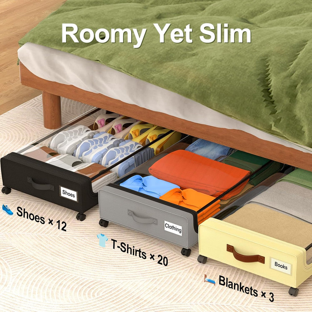 GoMaihe Under Bed Storage with Wheels 48L Grey 4-Pack