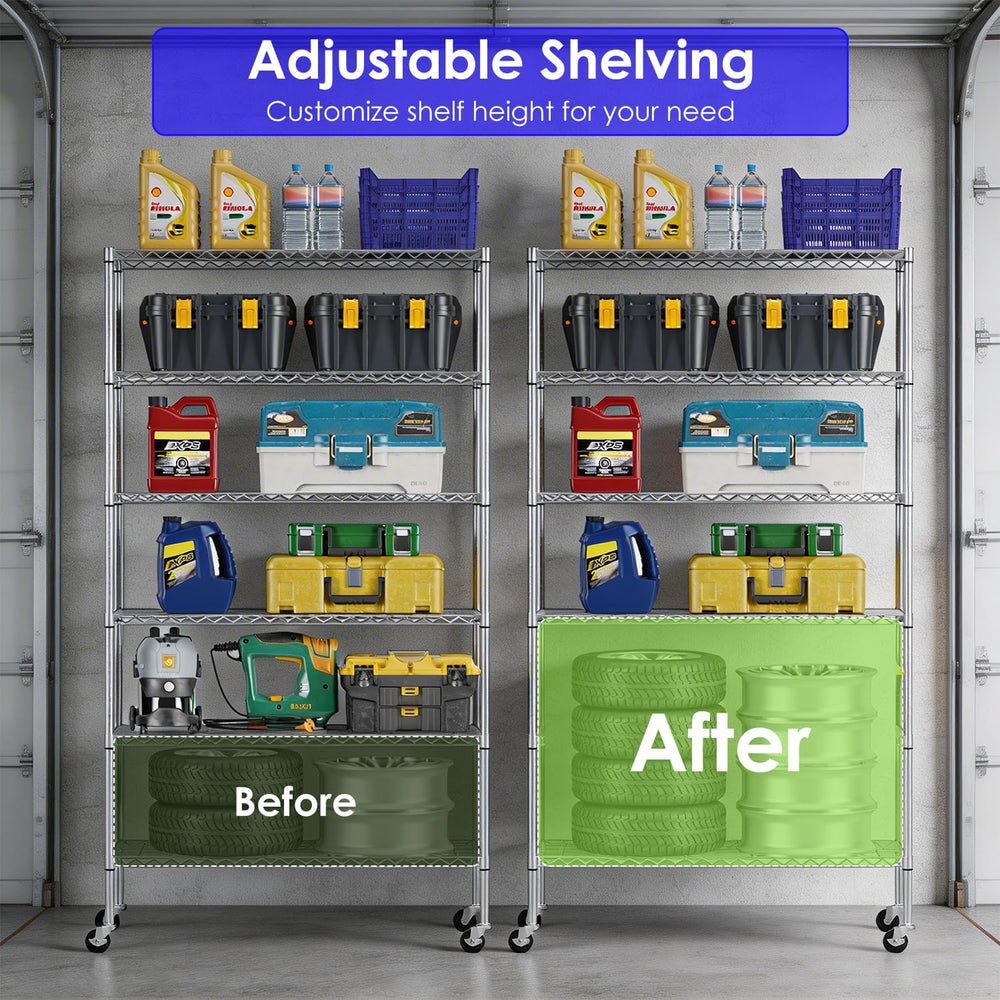 FDW | 6-Tier Garage Shelving with Wheels | 45" x 18" x 82" | W...