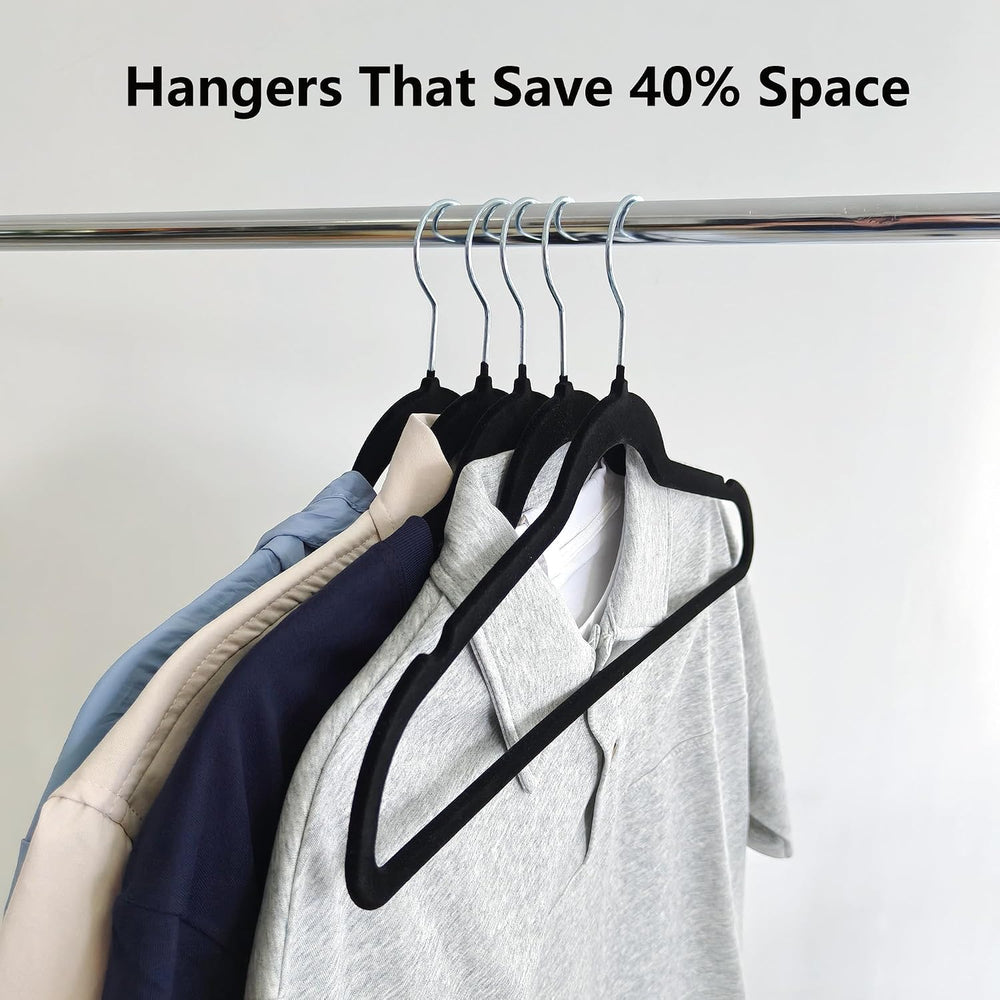 Black Velvet Hangers 100 Pack, Adult Hangers Anti-Slip Slim Space Saving Hang...