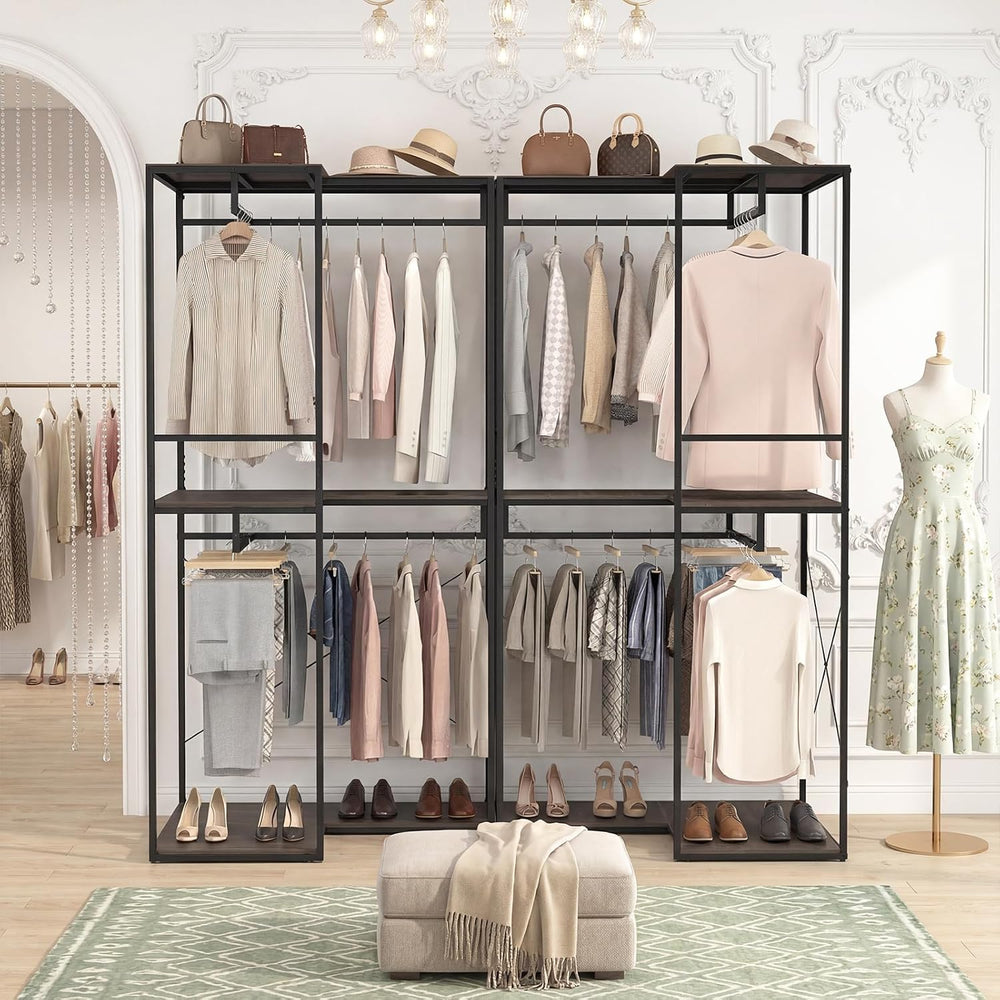 GIANTEX Heavy Duty Clothes Rack, 3-Tier L-Shaped Garment Rack w/3 Open Shelve...