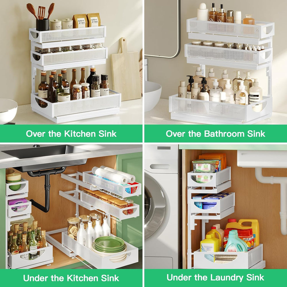 Under Sink Organizer, 1-Pack 3-Tier Pull Out Cabinet Organizers and Storage