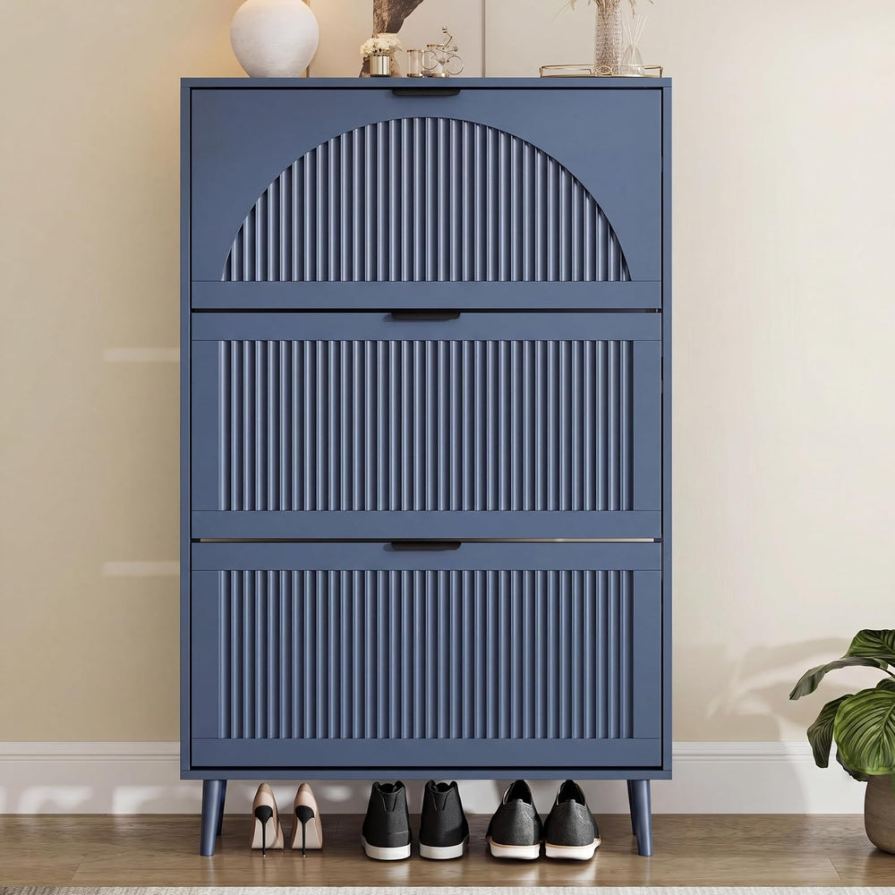 Shoe Storage Cabinet with 3 Flip Drawers, Narrow Wood Shoe Organizer Cabinet ...