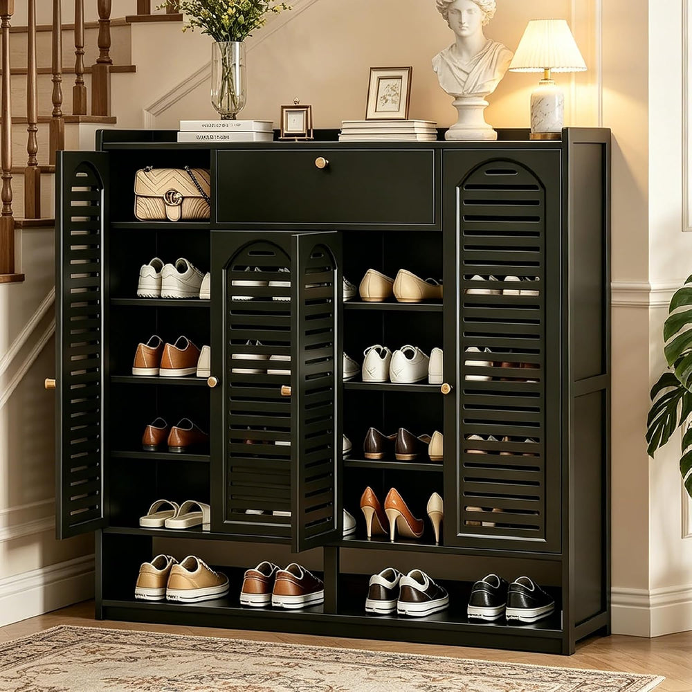 7-Tier Bamboo Shoe Cabinet,Shoe Storage Cabinet with Doors, 25-30 Pairs Frees...