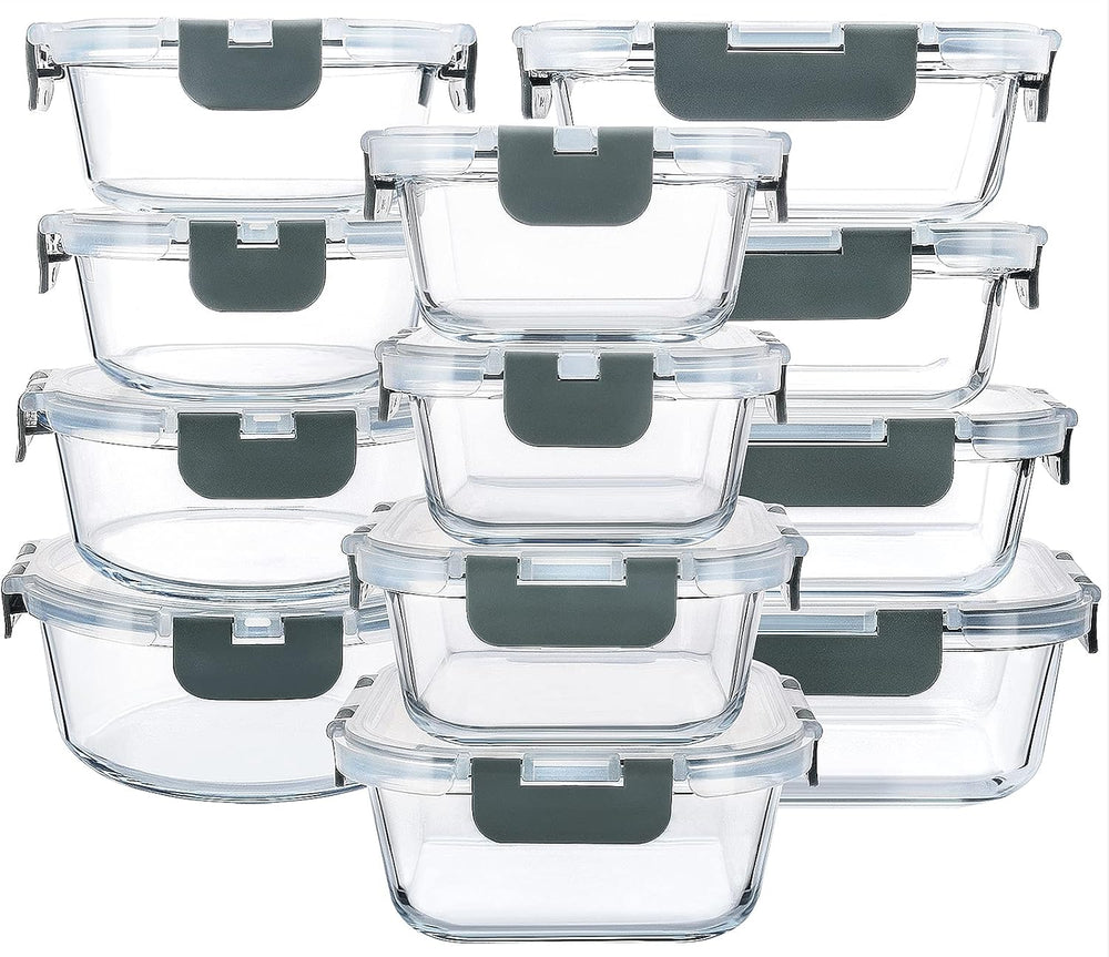 M MCIRCO 24 Piece Glass Food Storage Containers with Lids,Gray