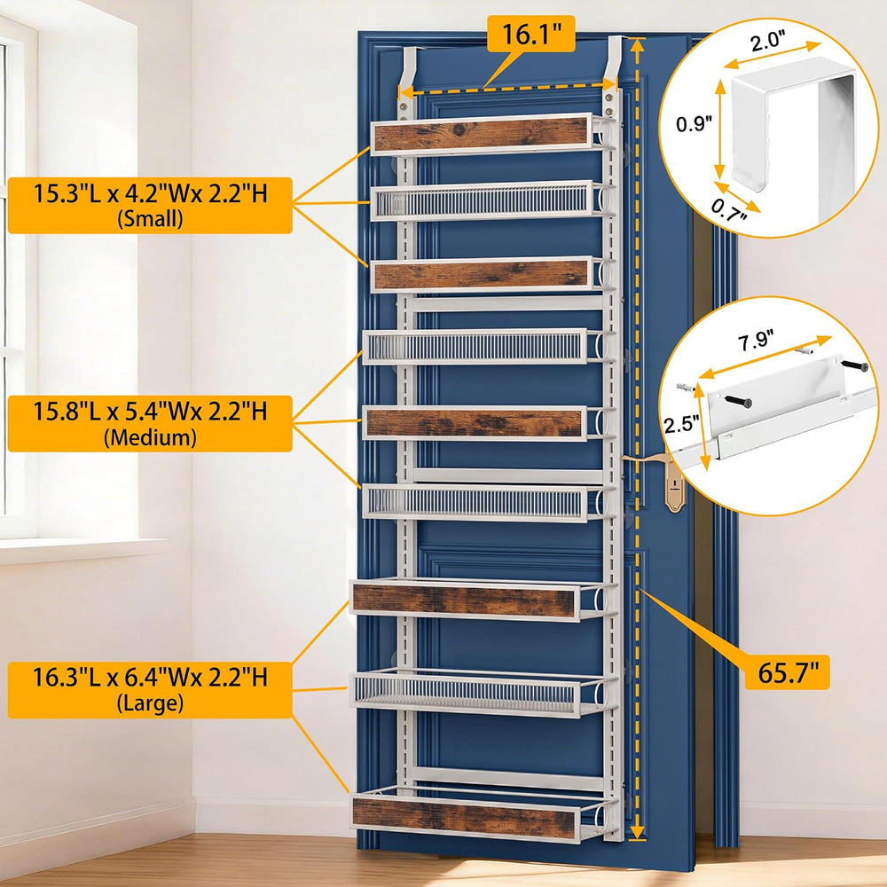 9 Tier Over the Door Pantry Organizer 2 IN 1 Hanging or Wall Mounted Spice Ra...