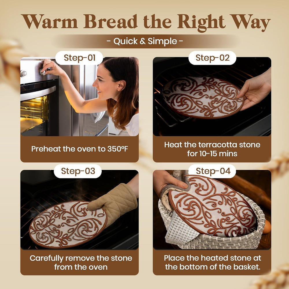 Bread Warmer Basket with Stone - Hand Woven Bread Basket With Warming Stone I...