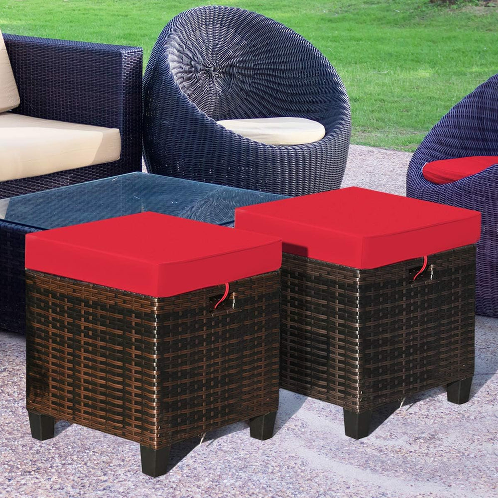 Tangkula 2 Pieces Outdoor Patio Ottoman, All Weather Rattan Wicker Ottoman Se...
