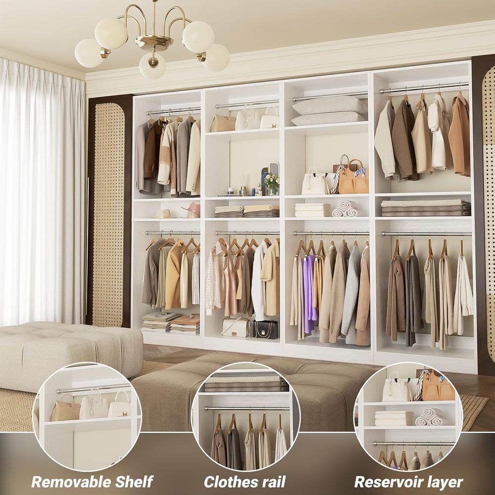 Unikito 100” Closet System, 8.3FT Wood Closet Storage Organizer with 8 Hangin...