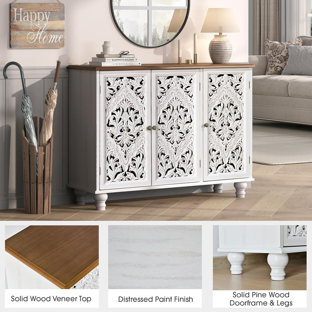JOINICE 42.5" Accent Storage Cabinet with 3 Doors for Living Room,White